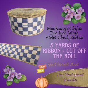 MacKenzie Childs Violet Check Ribbon 2" Wide - 3 Yards Cut off the Roll